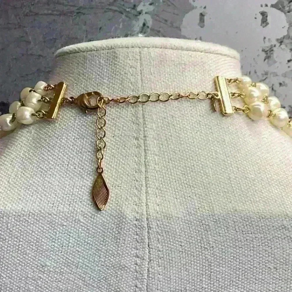 Avon Faux Pearl with Gold Dangle Detail Multi Strand Necklace - Picture 3 of 4